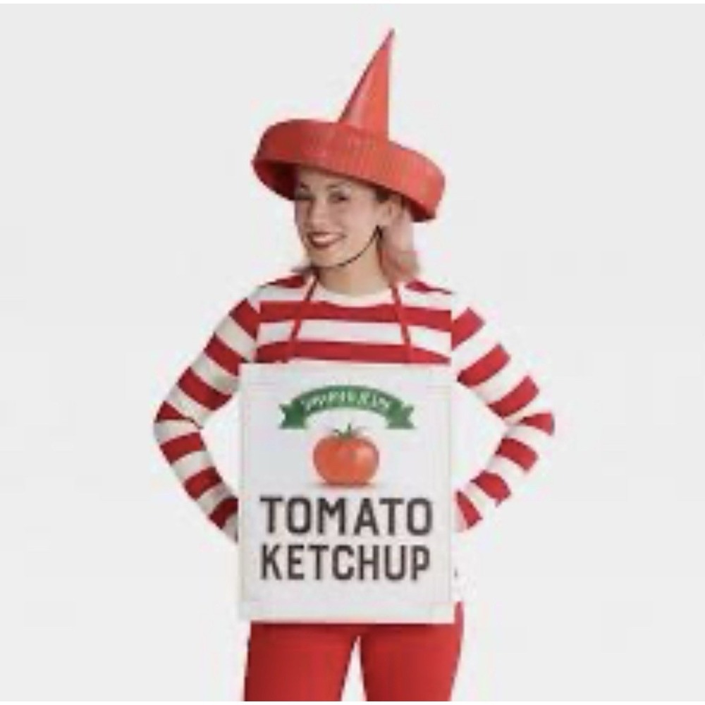 Adult Ketchup Costume-Hyde And Eek One Size Fits Most-‎ Red Headpiece & Label